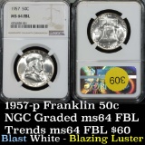 NGC 1957-p Franklin Half Dollar 50c Blast white Graded ms64 FBL By NGC Blazing luster