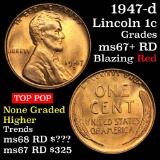 superb 1947-d Lincoln Cent 1c beautiful deep red color Grades GEM++ RD strong satiny luster