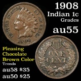 3 diamonds 1908 Indian Cent 1c pleasing chocolate brown color Grades Choice AU full Liberty