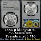 Blast white NGC 1886-p Morgan Dollar $1 Good luster Graded ms63 By NGC PQ for the grade