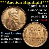 ***Auction Highlight*** 1909 vdb Lincoln Cent 1c Grades GEM+ Unc RD super color (fc)