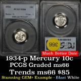 Much better date PCGS 1934-p Mercury 10c Great eye appeal Graded ms66 by PCGS Upgrade possible