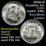 1950-d Franklin Half Dollar 50c Nice Luster Grades Select Unc+ FBL Great Bell Lines
