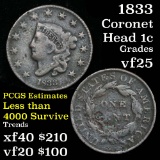 Good Detail for the Grade 1833 Coronet Head Large Cent 1c Grades vf+ Good Detail for the Grade