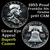 1955 Proof Franklin Half Dollar 50c Early Date Proof Grades GEM++ Proof Cameo Great contrast