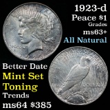 Much better Date 1923-d Peace Dollar $1 strong luster Grades Select+ Unc (fc)