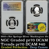 Silver proof 2010-s Hot Springs N.P. Silver Proof Washington 25c Graded pf70 UC By NGC perfection