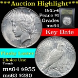 ***Auction Highlight*** Key date 1925-s Peace Dollar $1 flashy luster Graded Choice Unc by USCG (fc)