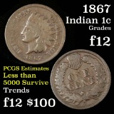 semi key date 1867 Indian Cent 1c Grades f, fine