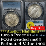 ***Auction Highlight*** Key date PCGS 1925-s Peace Dollar $1 Graded ms63 by PCGS light toning (fc)