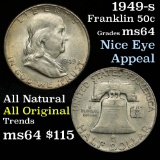Key Date 1949-s Franklin Half Dollar 50c Light Golden Toning Grades Choice Unc Great Eye Appeal