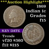 ***Auction Highlight*** Key date 1869 Indian Cent 1c Pleasing chocolate brown color Grades f+ (fc)