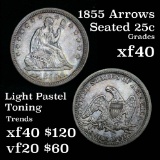 All Original 1855 arrows Seated Liberty Quarter 25c Light Pastel Toning Grades xf