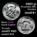 1961-p Franklin Half Dollar 50c Good Luster Grades Choice+ Unc Near Gem