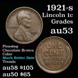 better date 1921-s Lincoln Cent 1c pleasing chocolate brown color Grades Select AU