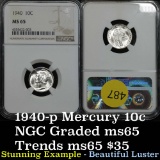 Stunninh NGC 1940-p Mercury Dime 10c Graded ms65 By NGC ultra clean