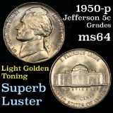 Key date 1950-p Jefferson Nickel 5c Grades Choice Unc nice luster