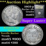 ***Auction Highlight*** Super Luster 1903-p Barber 10c Great Eye Appeal Graded GEM Unc by USCG (fc)