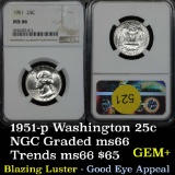 Superb gem+ example of the NGC 1951-p Washington Quarter 25c Graded ms66 By NGC