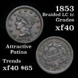 1853 Braided Hair Large Cent 1c Grades xf pleasing Chocolate Brown Color