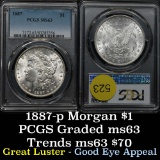 PCGS 1887-p Morgan Dollar $1 Great luster Graded ms63 by PCGS good eye appeal