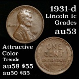 1931-d Lincoln Cent 1c near unc Grades Select AU pleasing Chocolate Brown Color