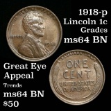 1918-p Lincoln Cent 1c great eye appeal Grades Choice Unc BN pleasing patina