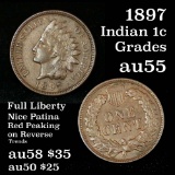 Full Liberty 1897 Indian Cent 1c 4 diamonds Grades Choice AU Pleasing Chocolate Brown Color