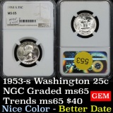 Better Date NGC 1953-s Washington Quarter 25c Nice Color Graded ms65 By NGC