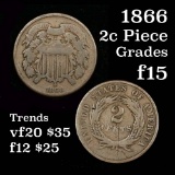 1866 2 Cent Piece 2c Grades f+ Pleasing Chocolate Brown Color