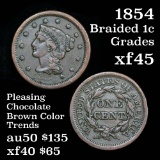 1854 Braided Hair Large Cent 1c Grades xf+ Pleasing Chocolate Brown Color