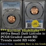 ***Auction Highlight*** Incredibly Rare 1970-s Small Date Lincoln Cent 1c Graded ms66 RD PCGS (fc)