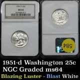 Blazing luster highlights this NGC 1951-d Washington Quarter 25c Graded ms64 By NGC