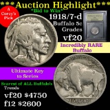 ***Auction Highlight*** Key to series 1918/7-d Buffalo Nickel 5c Graded vf, very fine by USCG (fc)