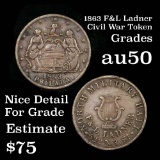 Scarce 1863 F&L Ladner Civil War Token Pleasing Chocolate Brown Color Grades AU, Almost Unc