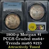 Attractively toned PCGS 1900-p Morgan Dollar $1 Graded ms64+ by PCGS near Gem (fc)