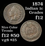 Key date 1874 Indian Cent 1c Grades f, fine