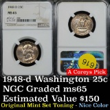 Terrific gem example of the NGC 1948-d Washington Quarter 25c Nice color Graded ms65 By NGC