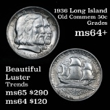 1936 Long Island Old Commem Half Dollar 50c Great Eye Appeal Grades Choice+ Unc All Original