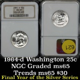 NGC 1964-d Washington Quarter 25c Graded ms65 By NGC Nice gem example