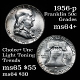1956-p Franklin Half Dollar 50c Good Luster Grades Choice+ Unc Light Toning