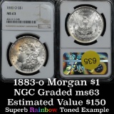 Colorful toning NGC 1883-o Morgan Dollar $1 Graded ms63 By NGC Great eye appeal