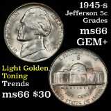 1945-s Jefferson Nickel 5c Grades GEM+ Unc great eye appeal