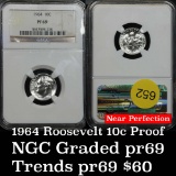 Spectacular NGC 1964 Roosevelt Dime 10c Graded pf69 By NGC near perfection