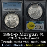 PCGS 1890-p Morgan Dollar $1 Undergraded Graded ms62 by PCGS Clean cheek & good eye appeal