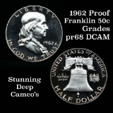 1962 Proof Franklin Half Dollar 50c Superb Eye Apeal Grades GEM++ Proof Deep Cameo Striking Cameo