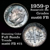 superb toning 1959-p Roosevelt Dime 10c Grades Gem++ Full Bands