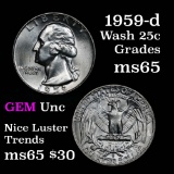 Blast White 1959-d Washington Quarter 25c Nice Luster Grades GEM Unc