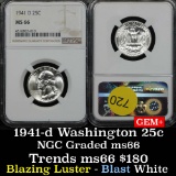 Blazing luster on this NGC 1941-d Washington Quarter 25c Graded ms66 By NGC (fc)