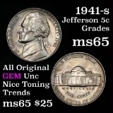 Nice Luster 1941-s Jefferson Nickel 5c Steel Blue Toning Grades GEM Unc